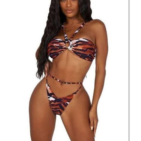 Icon Swim x City Girls ICON1026 Sz XL Brown Zebra Print Take Yo Man Thong Bikini - Picture 6 of 7